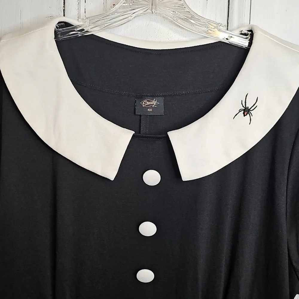 NWT Steady Womens B&W Goth Vintage 50's Style Black Widow Spider Dress 4X - Picture 2 of 6